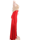 Amazing Gold Lace Red Slit Evening Gown*