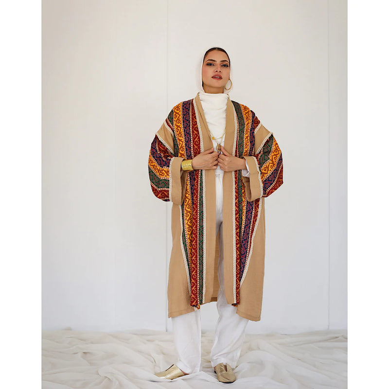 Printed beige cardigan kaftan