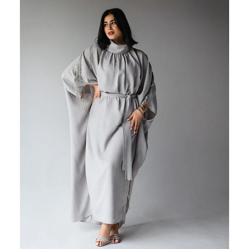 Silver fringes kaftan dress