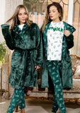 Women's winter pajamas, 3 pieces, T-shirt + pants + short robe