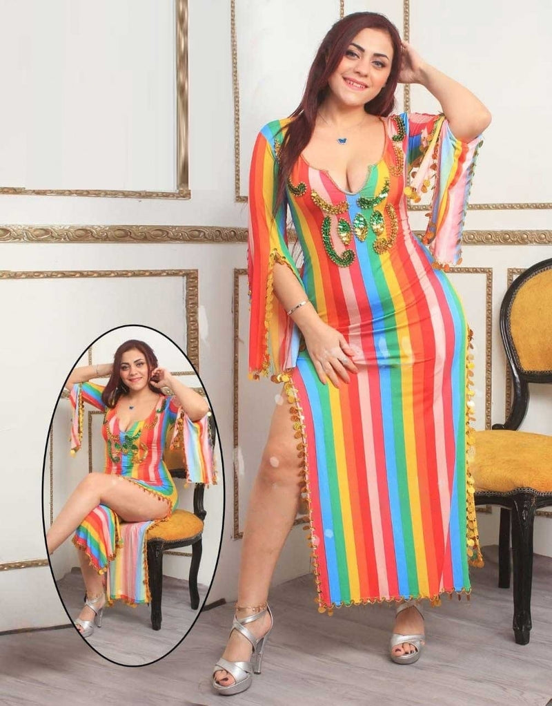 Color striped dance suit