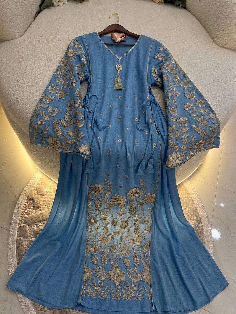 Women's embroidered abaya, linen fabric