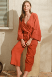 Women’s Cotton Plain Summer Capri Tie Pajama Set