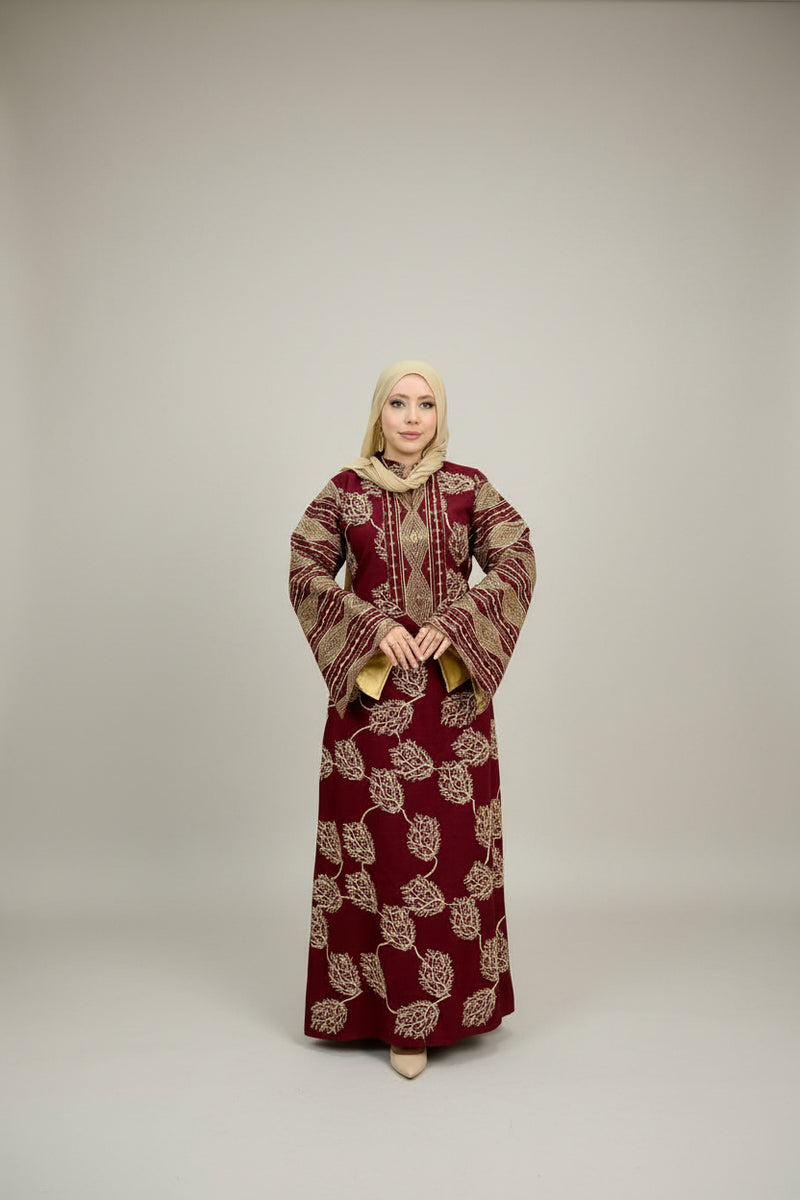 Women's abaya, embroidered with linen material
