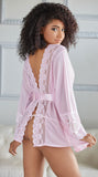 Pink Lace Sexy Hollow Out Back Design Robe Lingerie with Panties