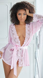 Pink Lace Sexy Hollow Out Back Design Robe Lingerie with Panties