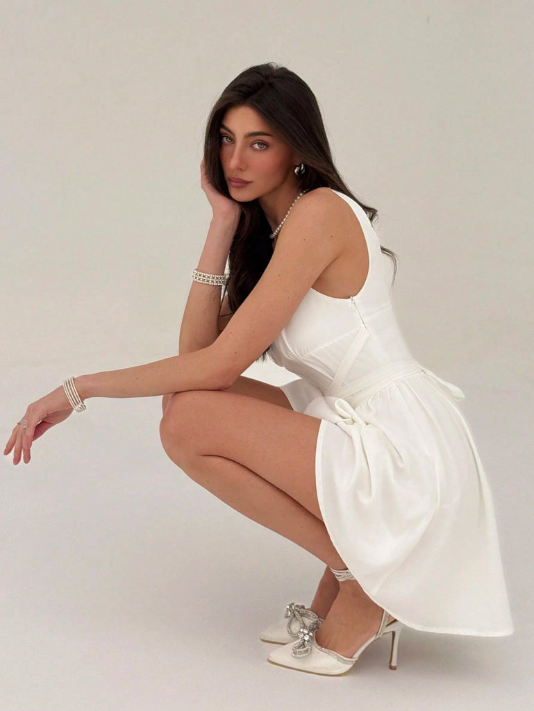 Aloruh Elegant Minimalist Solid Color Sexy Deep V-Neck Sleeveless
