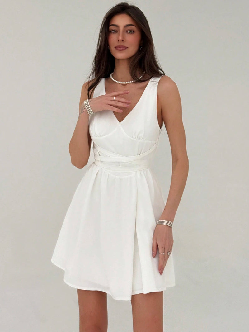 Aloruh Elegant Minimalist Solid Color Sexy Deep V-Neck Sleeveless