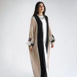 Black & beige embroidered abaya