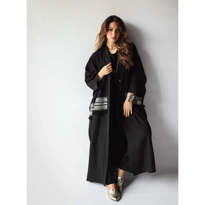 Embroidered linen blend kaftan