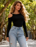Sexy Round Neck Off-Shoulder Long Sleeve Form-Fitting Open-Crotch Bodysuit