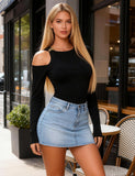 Sexy Round Neck Off-Shoulder Long Sleeve Form-Fitting Open-Crotch Bodysuit