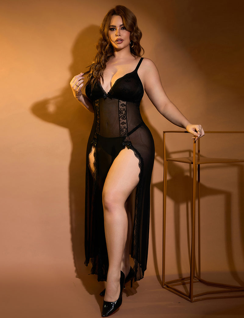 Sexy Egypt Mesh Lace Long Split Nightgown