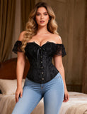 off Shoulder 12 Pieces Plastic Bones Lace Corsets with Panties
