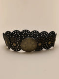 BLACK Boho 1pc Pu Women’s Black Western Style Hollow Out Metal Round Buckle Belt