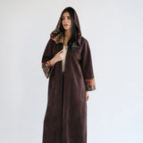 Brown suede hooded kaftan