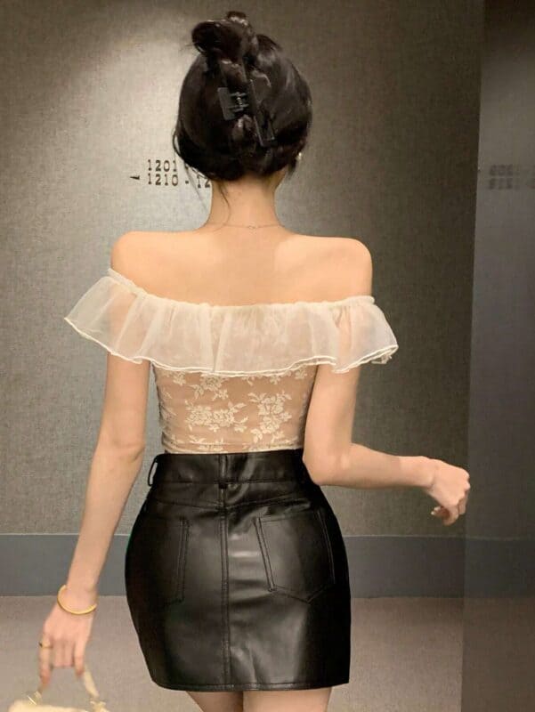 DAZY Women’s Slim Fit Lace Mesh Sheer Top