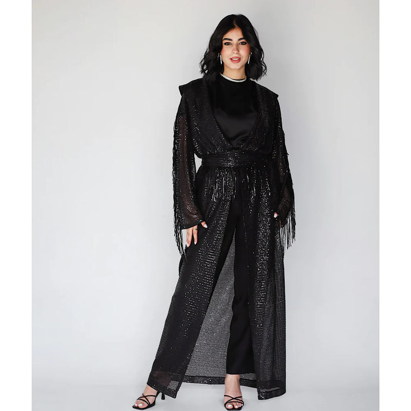 Sequined shawl long cardigan