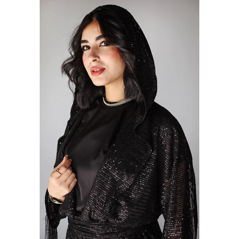 Sequined shawl long cardigan