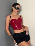 EgrlEra Red PU Leather Sexy Backless