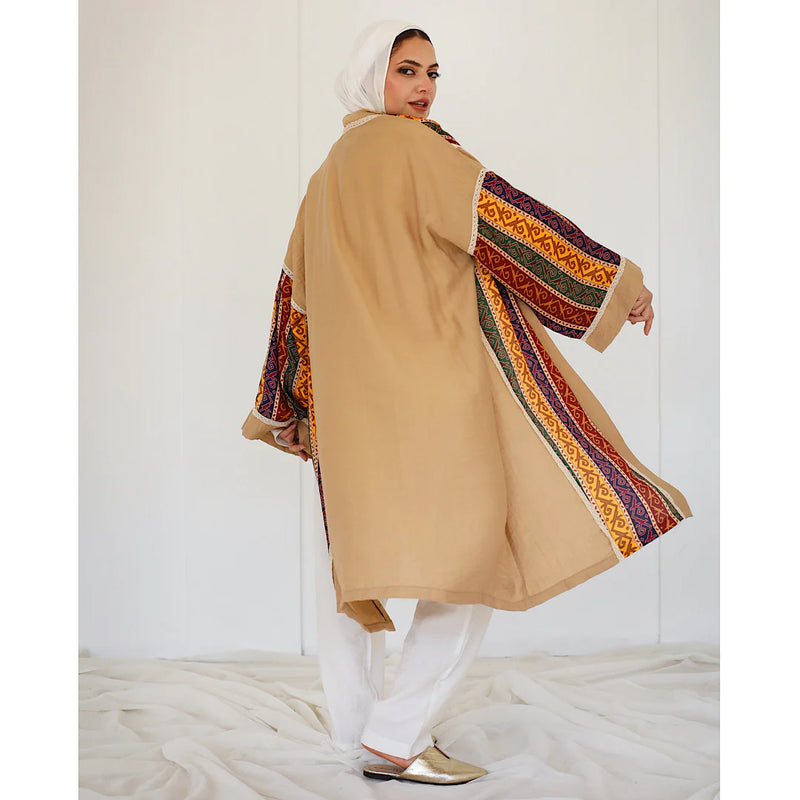Printed beige cardigan kaftan