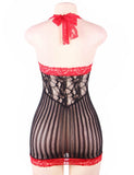 Crotchet Mesh Hollow-out Black and Red Stitching Mini Chemise Dress Egypt