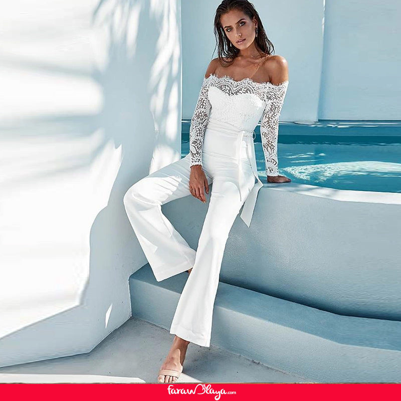 Falling Shoulder Lace Stitching Fashion Jumpsuit Egypt