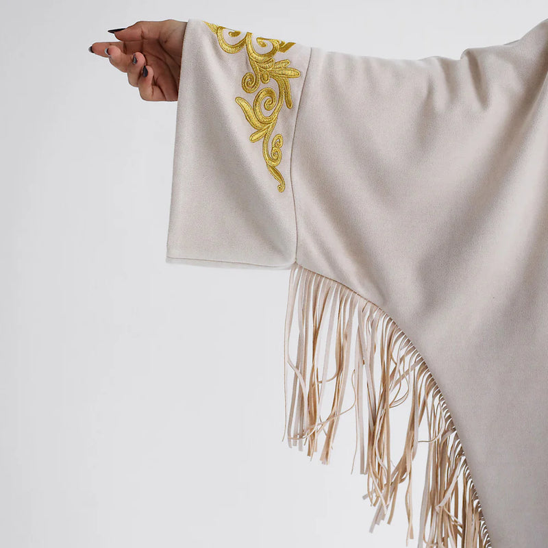 Fringed suede embroidered kaftan
