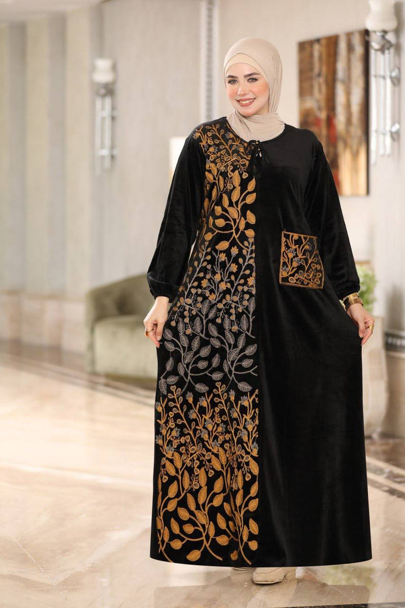 Women's winter abaya with floral print