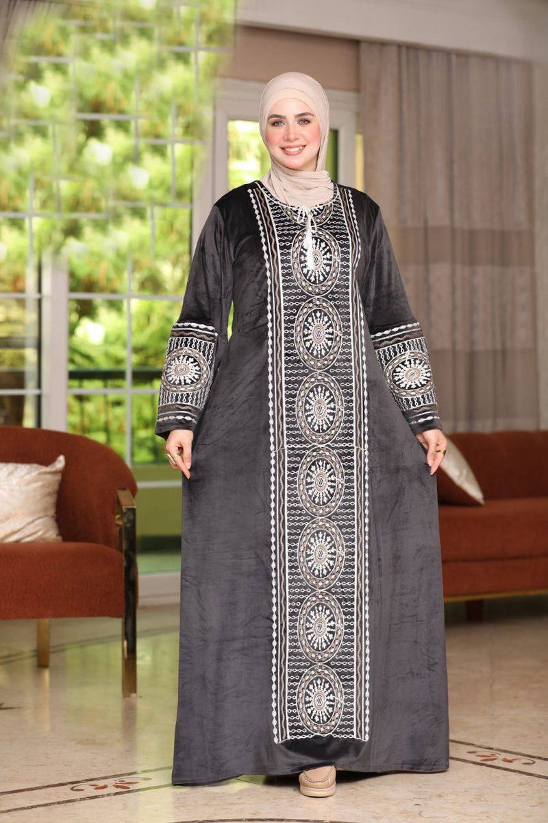 Women's winter embroidered abaya