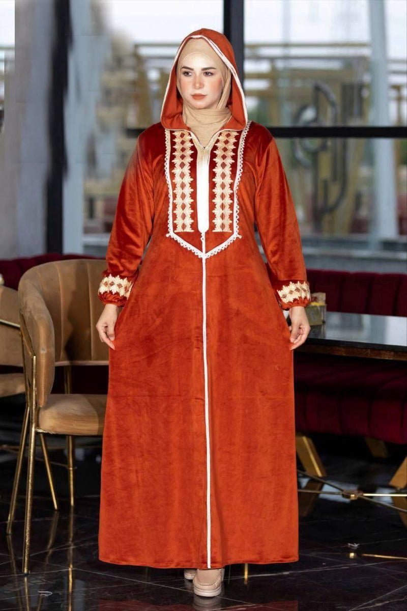 Women's winter embroidered abaya