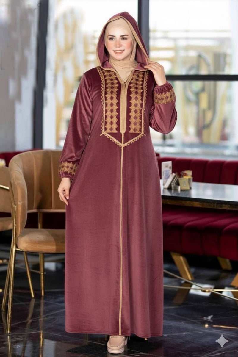 Women's winter embroidered abaya