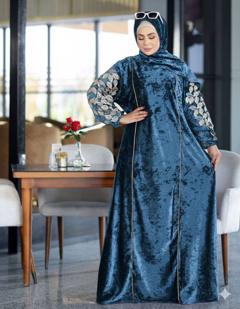Women's embroidered velvet abaya