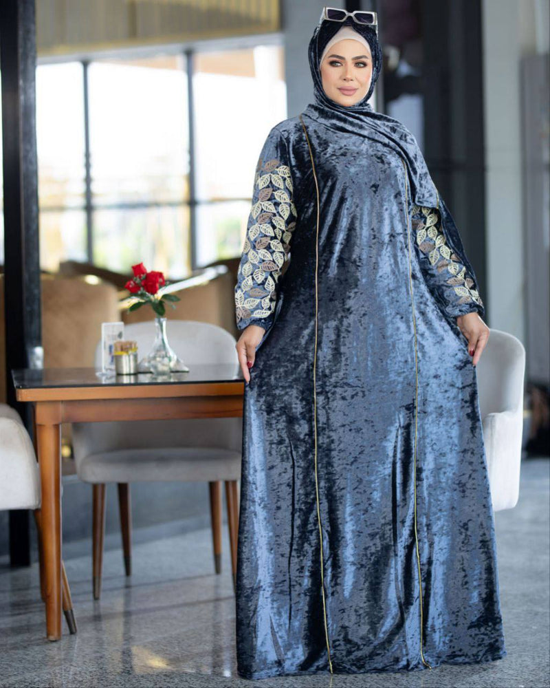 Women's embroidered velvet abaya