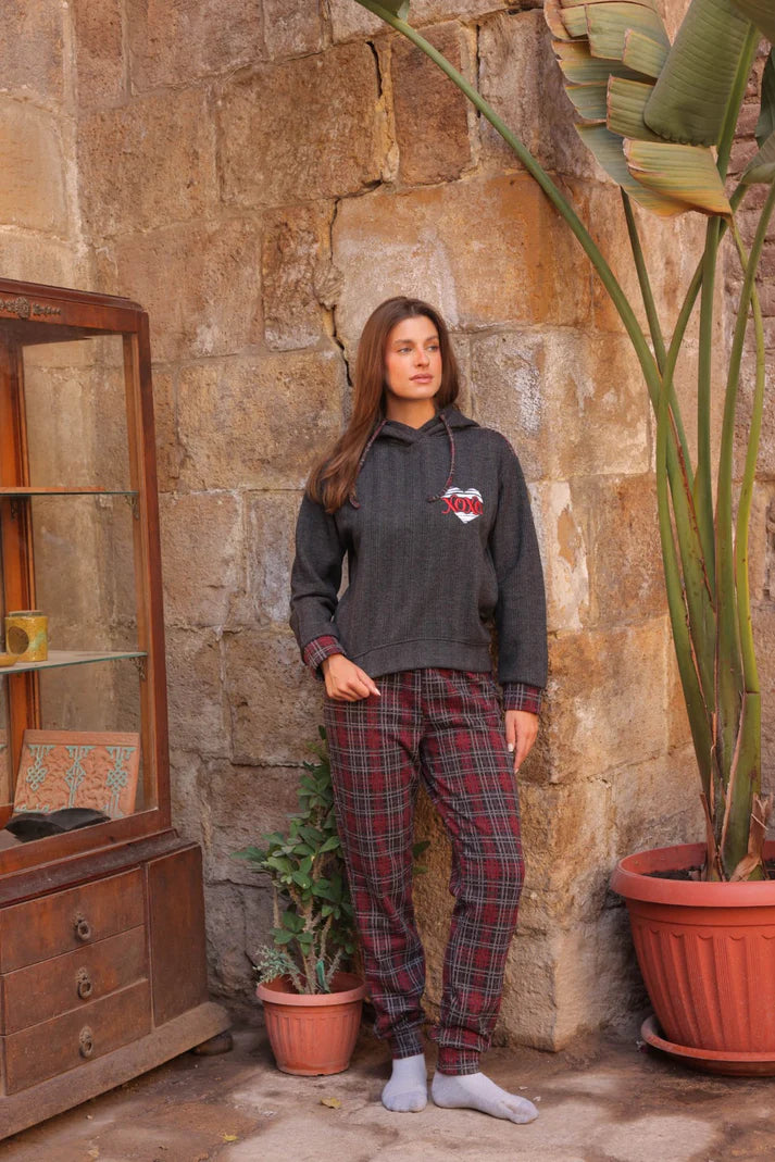 Women's Winter Pajama Set – XOXO – Red Plaid