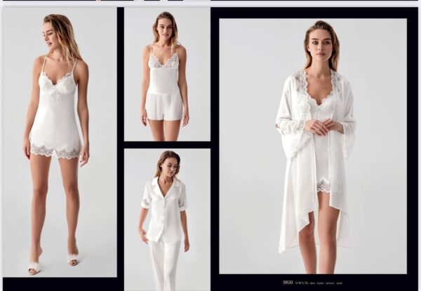 PERIN 6-Piece Satin Short Dressing Gown and Nightgown Set