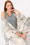 Thick Strap V Neck Viscose Floral Patterned Winter Knitted Regular Waist Tied Embroidered Detailed Pajama Set Dressing Gown