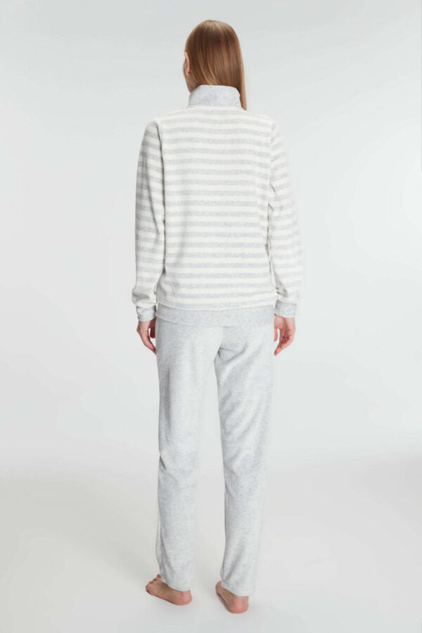 Women’s Cotton Long Sleeve Zippered Sweatshirt and Trouser Set Pajama Set