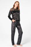 Long Sleeve Crew Neck Velvet Plain Winter Knitted Normal Waist Lace Detailed Pajama Set