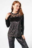 Long Sleeve Crew Neck Velvet Plain Winter Knitted Normal Waist Lace Detailed Pajama Set