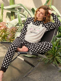 Anil Women’s Viscose Dotted Chest Cat Embroidery Long Sleeve Sweatshirt & Pants Set