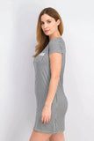 Joan Vass Women's Short Sleeve Micro Checkered Sleepwear Dress, Black Combo