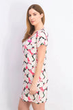 Joan Vass Women's Short Sleeve Night Gown With Chest Pocket Dress, Beige/Pink/Black