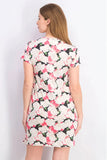 Joan Vass Women's Short Sleeve Night Gown With Chest Pocket Dress, Beige/Pink/Black