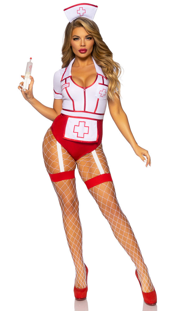 Sexy One Piece Bodysuit Zipper Design Decoration Nurse Costume