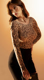 Leopard Print Mesh Long Sleeve Bodysuit