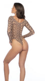 Leopard Print Mesh Long Sleeve Bodysuit