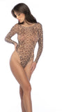 Leopard Print Mesh Long Sleeve Bodysuit
