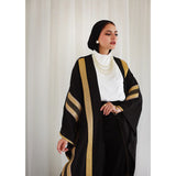 Linen blend black embroidered abaya