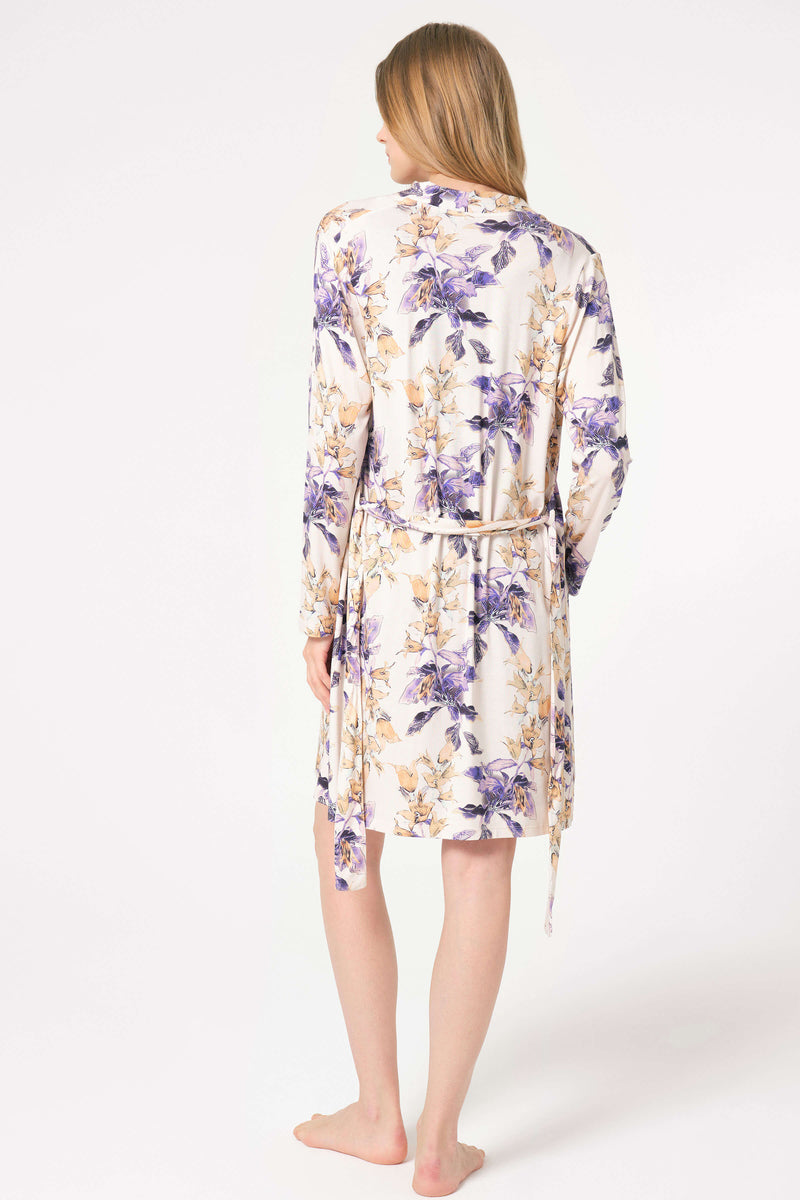 Neck Modal Floral Patterned Winter Knitted Normal Waist Lace Detailed Nightgown Dressing